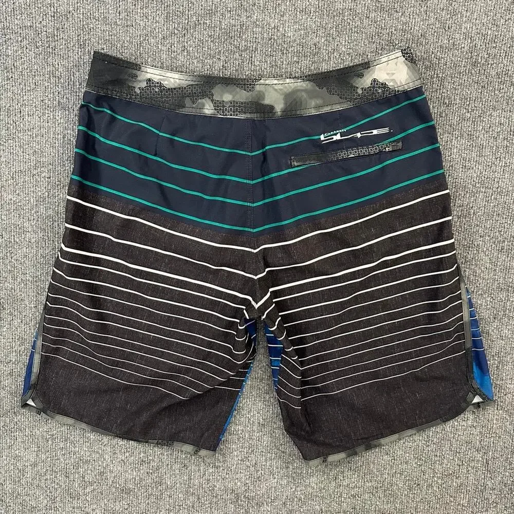Oakley Men’s Blade Straight Edge Board Shorts Striped Swim Trucks Beach Lake 33
